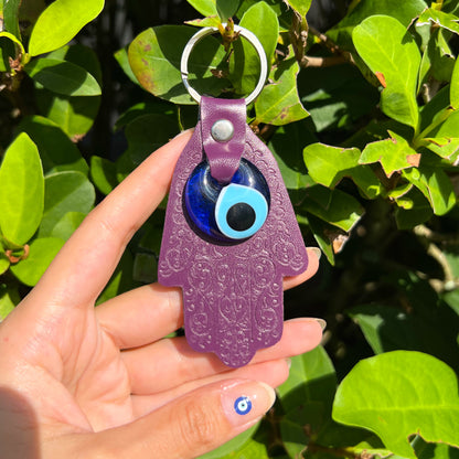 Leather Evil Eye Keyring, Handmade Keychain, Boho Keyring