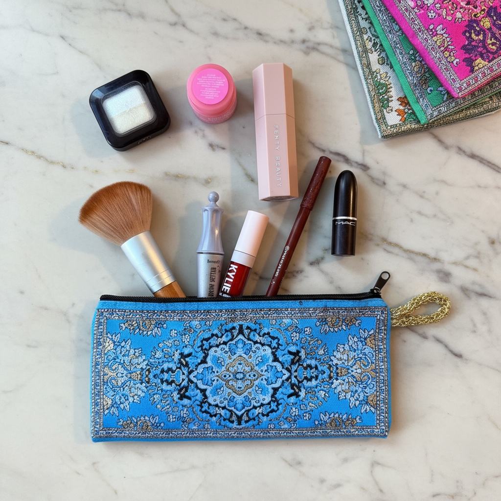 Rug Design Pencil Case, Bohemian Fabric Pouch, Handmade Purse
