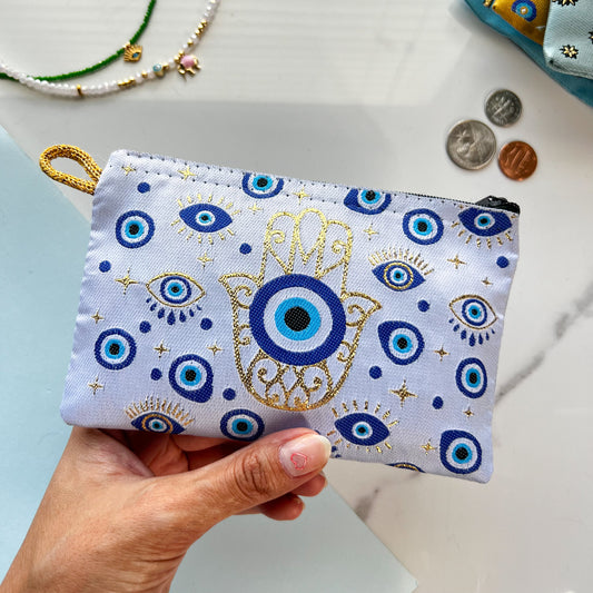 Hamsa Hand and Evil Eye Coin Purse, Fabric Pouch