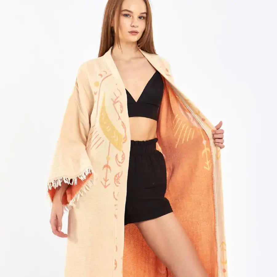 Evil Eye Kaftan Kimono, Cotton Robe, Bohemian Robe