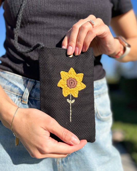 Cute Small Phone Bag, Sunflower Phone Bag, Embroidery Phone Bag