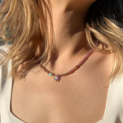 Evil Eye Beaded Choker,Boho Elephant Charm Necklace