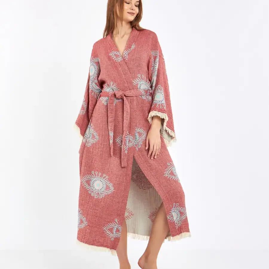 Evil Eye Kimono, Cotton Jacquard Fabric Kimono, Long Kaftan