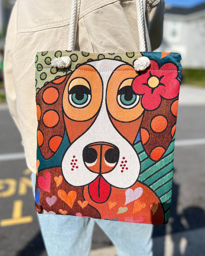 Woven Fabric Bag for Dog Lovers, Cute Bag for Women