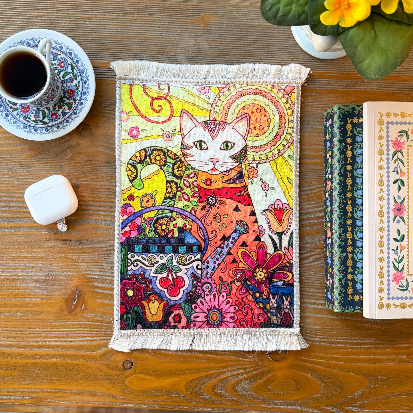 Boho Rug, Miniature Rug, Cute Mousepad with Cat Design