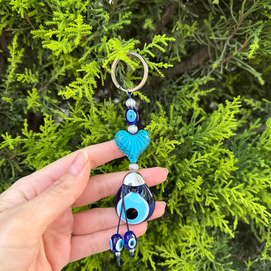 Heart Keychain, Cute Keyring, Evil Eye Keychain, Boho Gifts