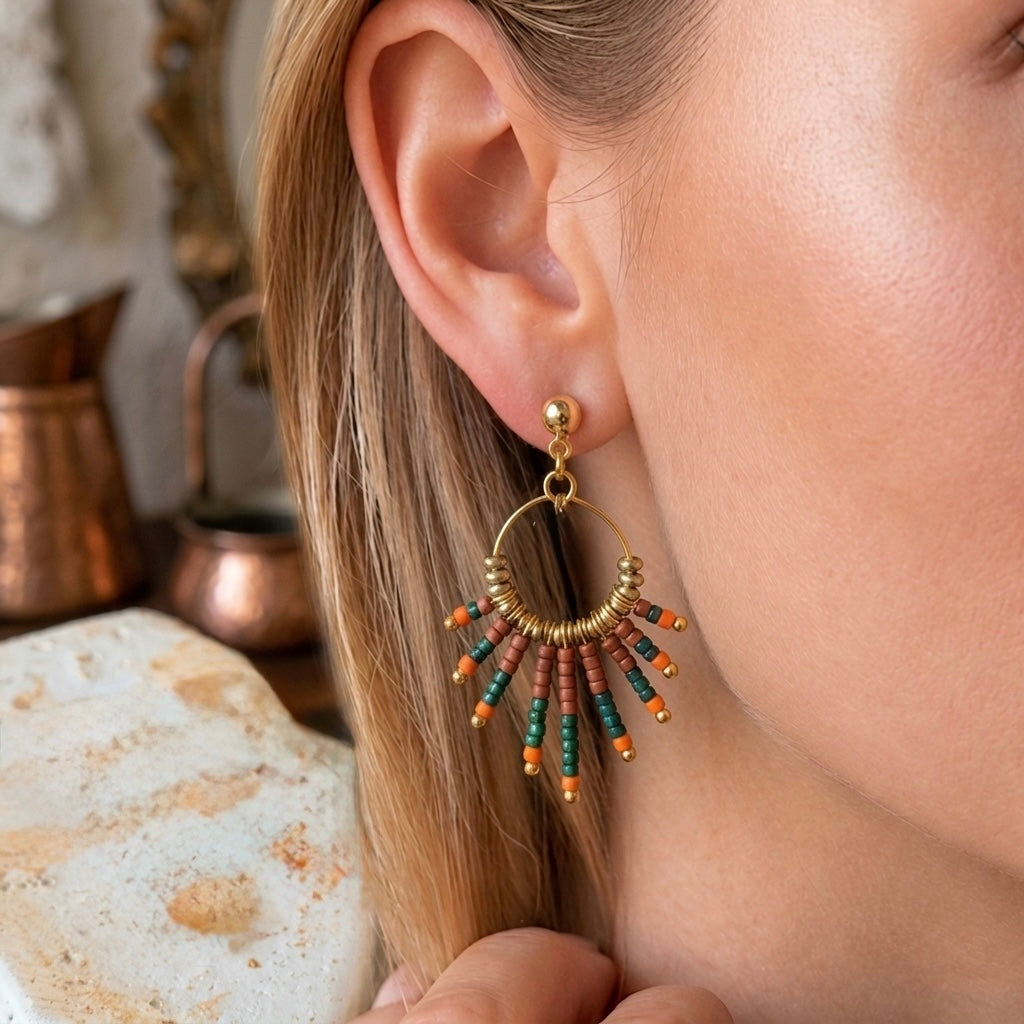 Bohemian Beaded Hoop Earrings, Colorful Statement Earrings