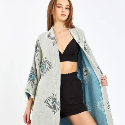 Evil Eye Kimono, Jacquard Kimono, Festival Kaftan Kimono