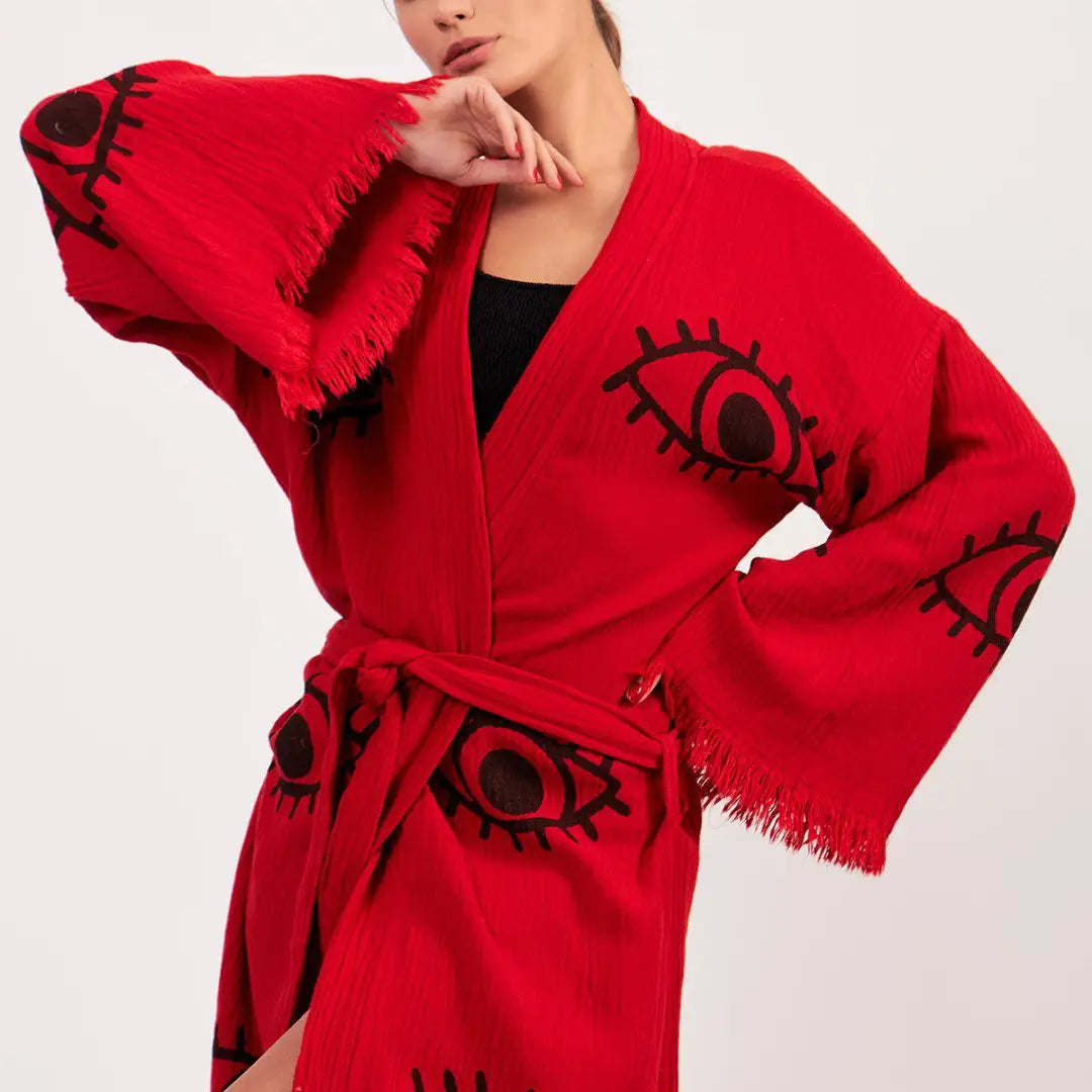 %100 Cotton Boho Kaftan/Kimono/Bathrobe, Evil Eye Kimono