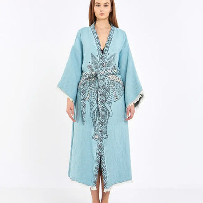 Blue Kimono, Boho Robe, Kaftan Kimono, Jacquard Kimono