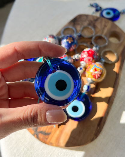 Evil Eye Keychain with Handpainted Ceramic Ball, Boho Keychain