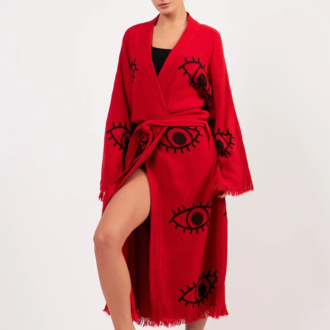 %100 Cotton Boho Kaftan/Kimono/Bathrobe, Evil Eye Kimono