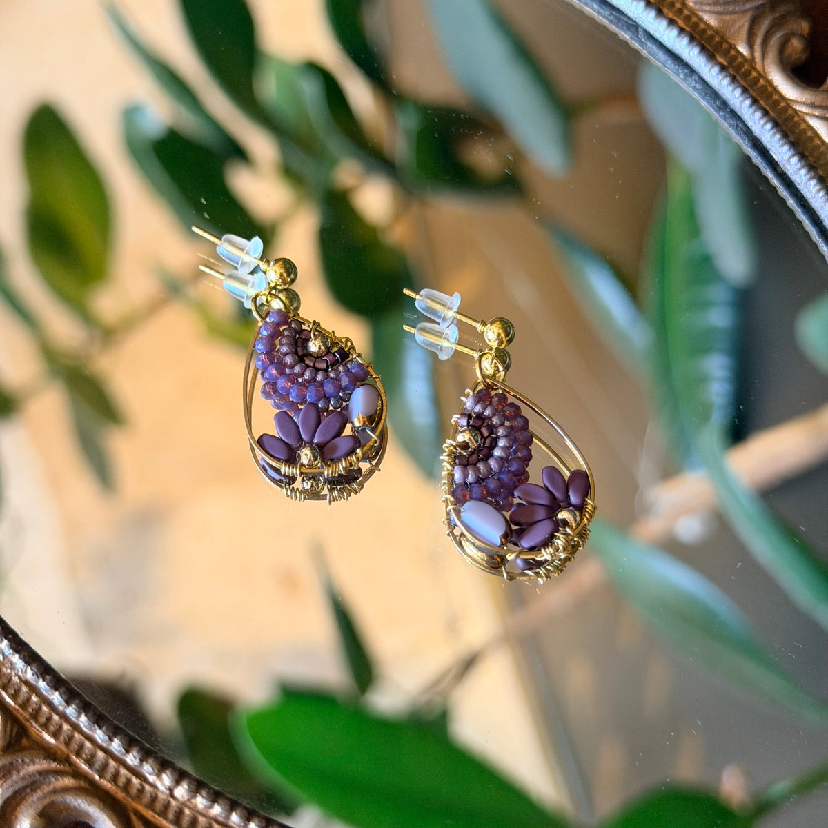 Floral Handmade Earrings, Beaded Jewelry, Floral Jewelry