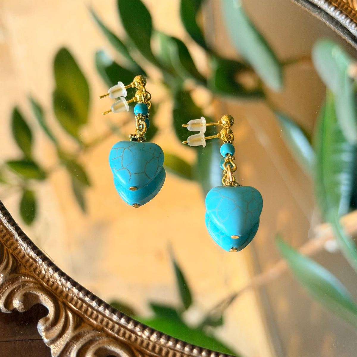 Heart Shaped Earrings, Stone Earrings, Handcrafted Earrings