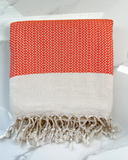 Orange Turkish Towel, Cotton Towel, Cotton Beach Towel