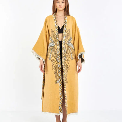 Elephant Kimono, Long Boho Kimono Kaftan