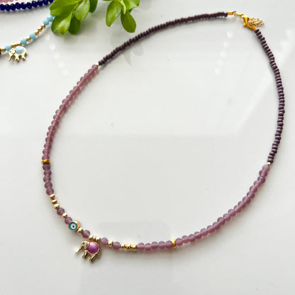 Evil Eye Beaded Choker,Boho Elephant Charm Necklace