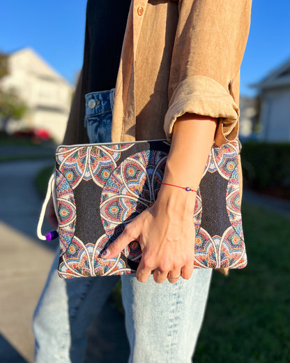 Boho Clutch Purse, Wristlet Wallet, Handcrafted Clutch Bag