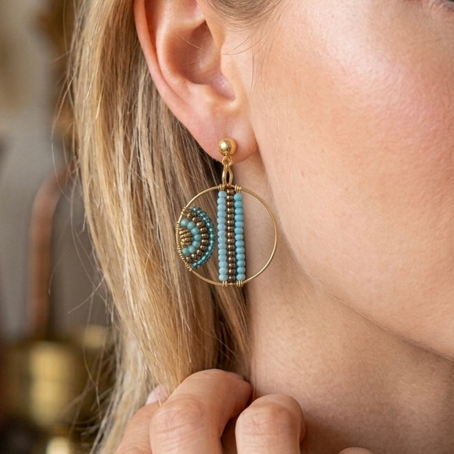 Hoop Earrings, Handmade Jewelry, Round Beaded Earrings