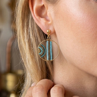 Hoop Earrings, Handmade Jewelry, Round Beaded Earrings