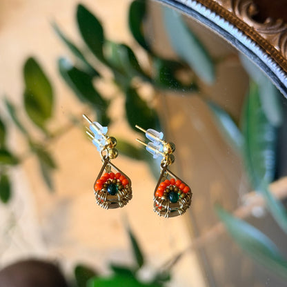 Beaded  Small Earrings, Wire-Woven Earrings, Handmade Jewelry