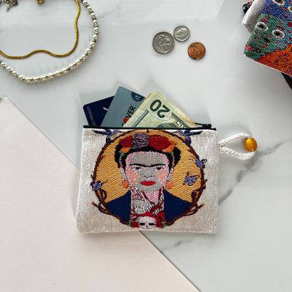 Frida Kahlo Coin Purse, Bohemian Fabric Pouch, Boho Gifts for Women
