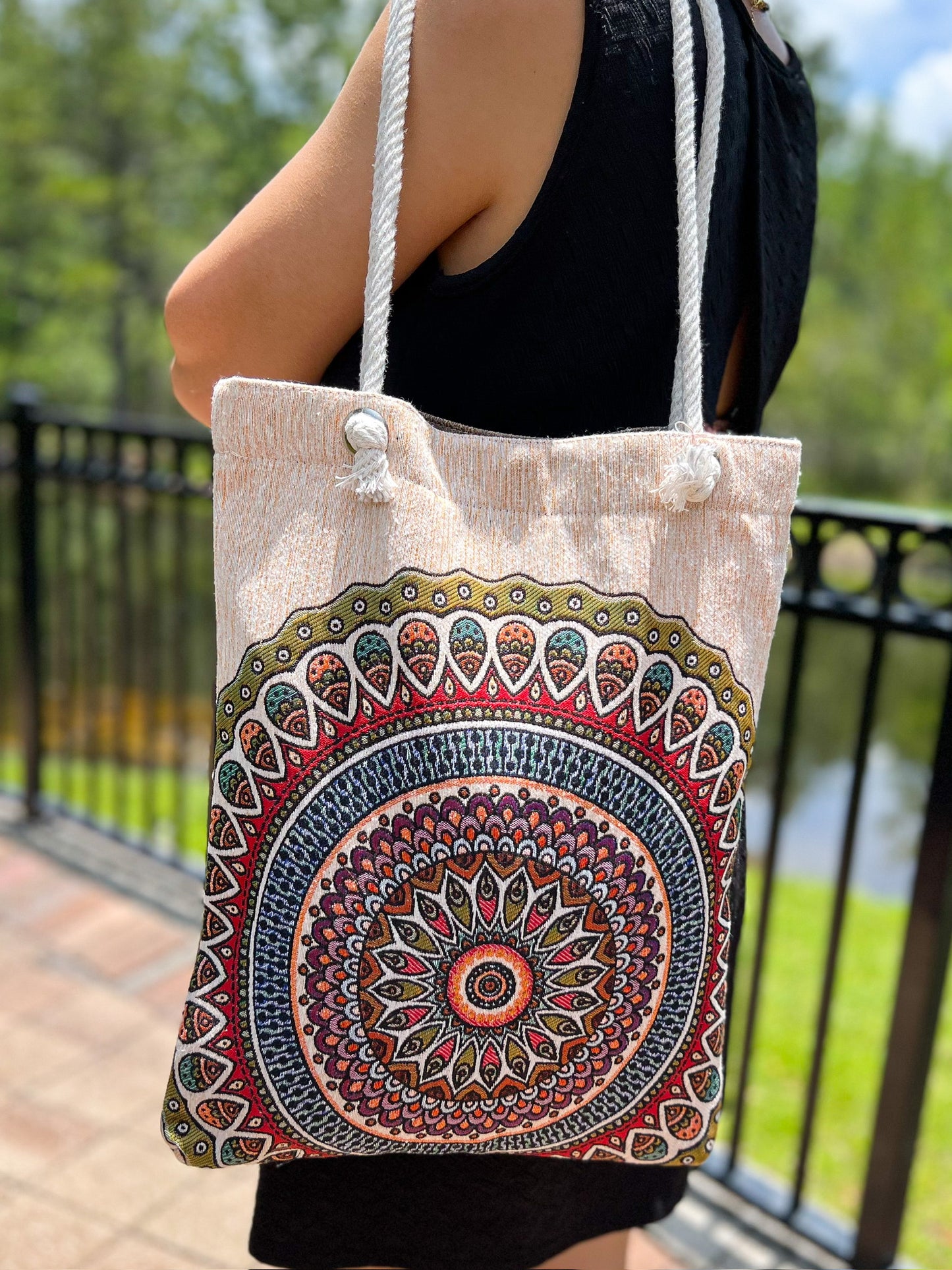 Boho Shoulder Bag, Handmade Tote Bag, Woven Beach Bag