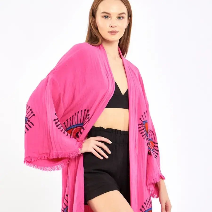 Evil Eye Kimono, Block Print Robe, Organic Cotton Kimono