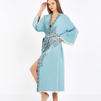 Blue Kimono, Boho Robe, Kaftan Kimono, Jacquard Kimono