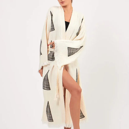 Organic Cotton Long Kimono, Block Printed Robe