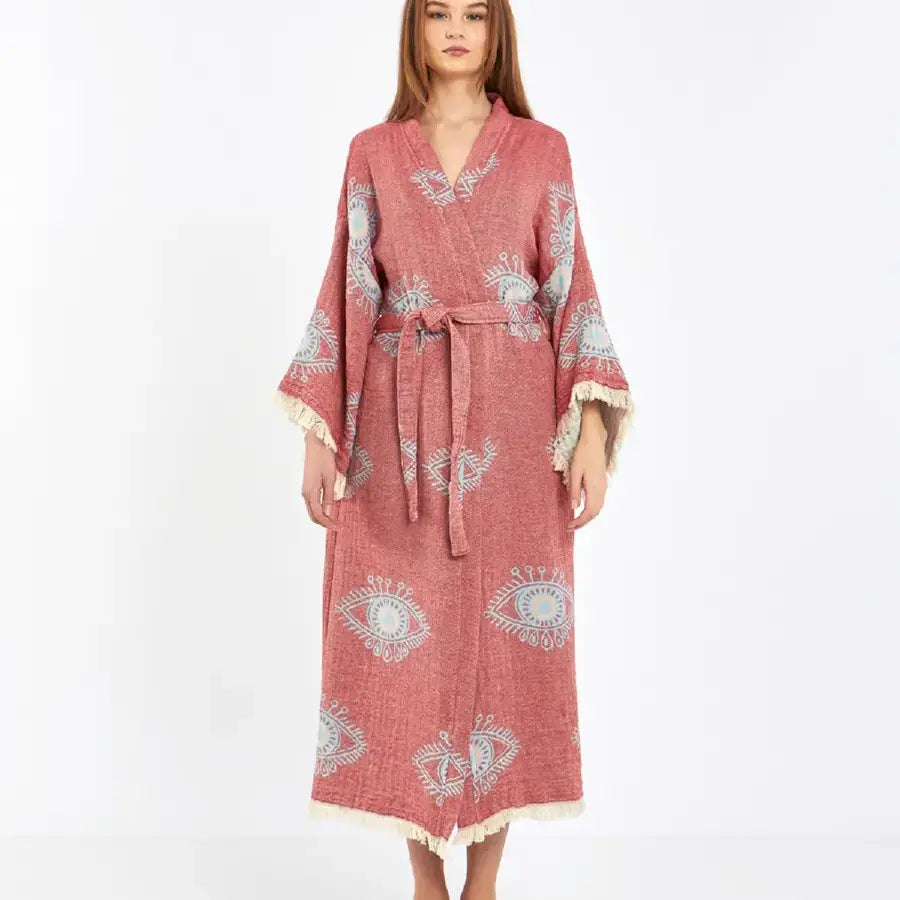 Evil Eye Kimono, Cotton Jacquard Fabric Kimono, Long Kaftan