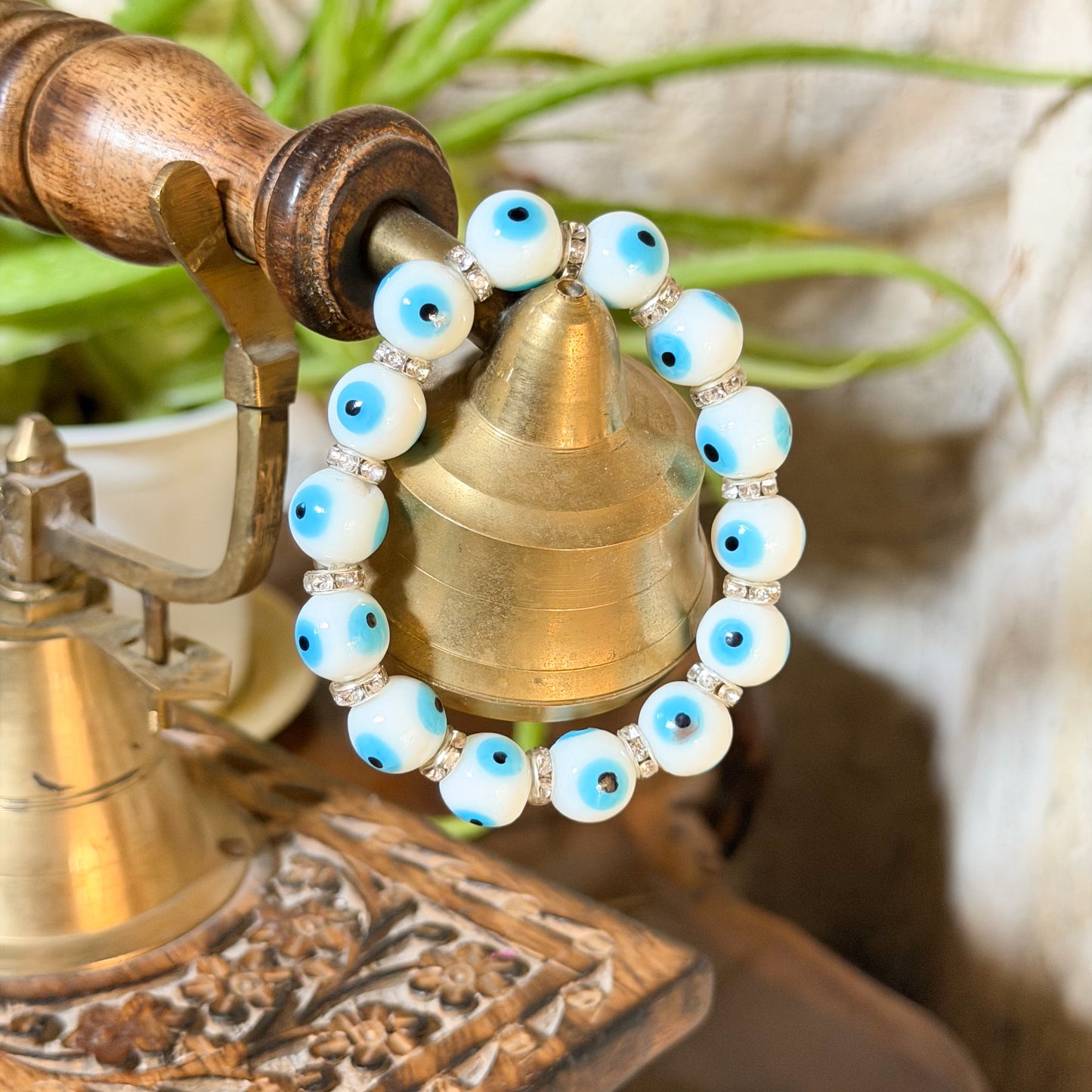 Evil Eye Glass Bead Bracelet, Stretch Bracelet