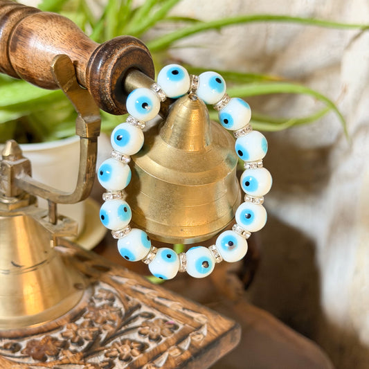 Evil Eye Glass Bead Bracelet, Stretch Bracelet, Boho Jewelry