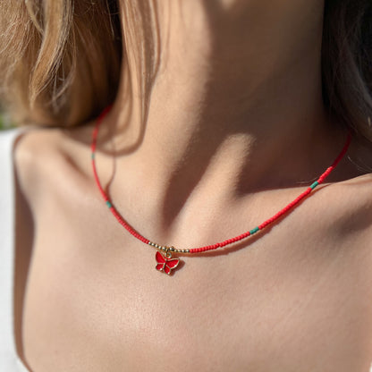 Butterfly Necklace ,Beaded Butterfly Choker Dainty Beaded Necklace with Butterfly Charm Choker For Summer Cute Necklace For Women
