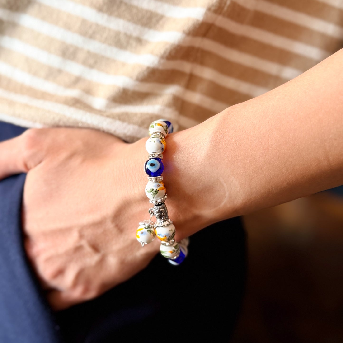 Handmade Bracelet, Glass Beaded Bracelet, Evil Eye Bracelet