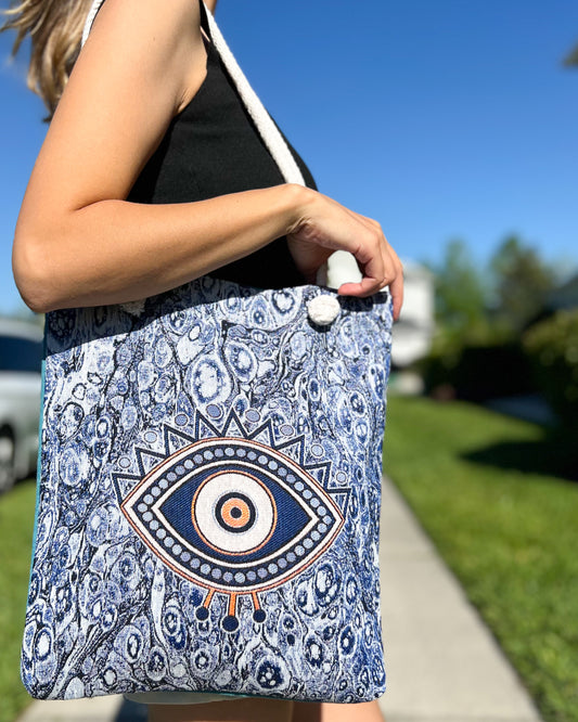 Evil Eye Beach Bag, Tote Bag for Women, Boho Shoulder Bag