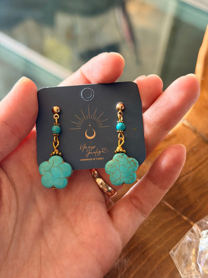 Star Shaped Earring, Turquoise Stone Earring, Handmade Earrings