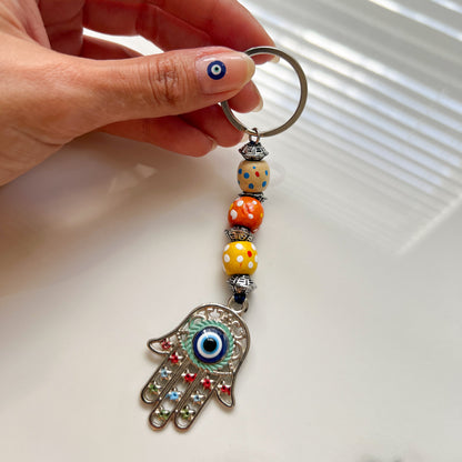 Handmade Keychain with Charm, Hamsa Hand Keyring