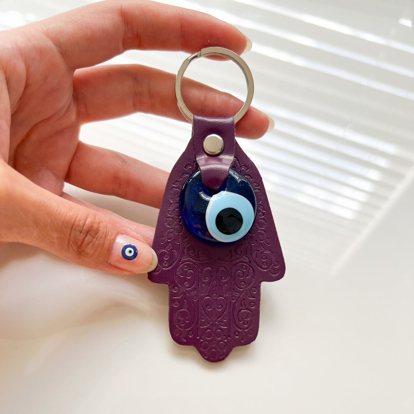 Leather Evil Eye Keyring, Handmade Keychain, Boho Keyring