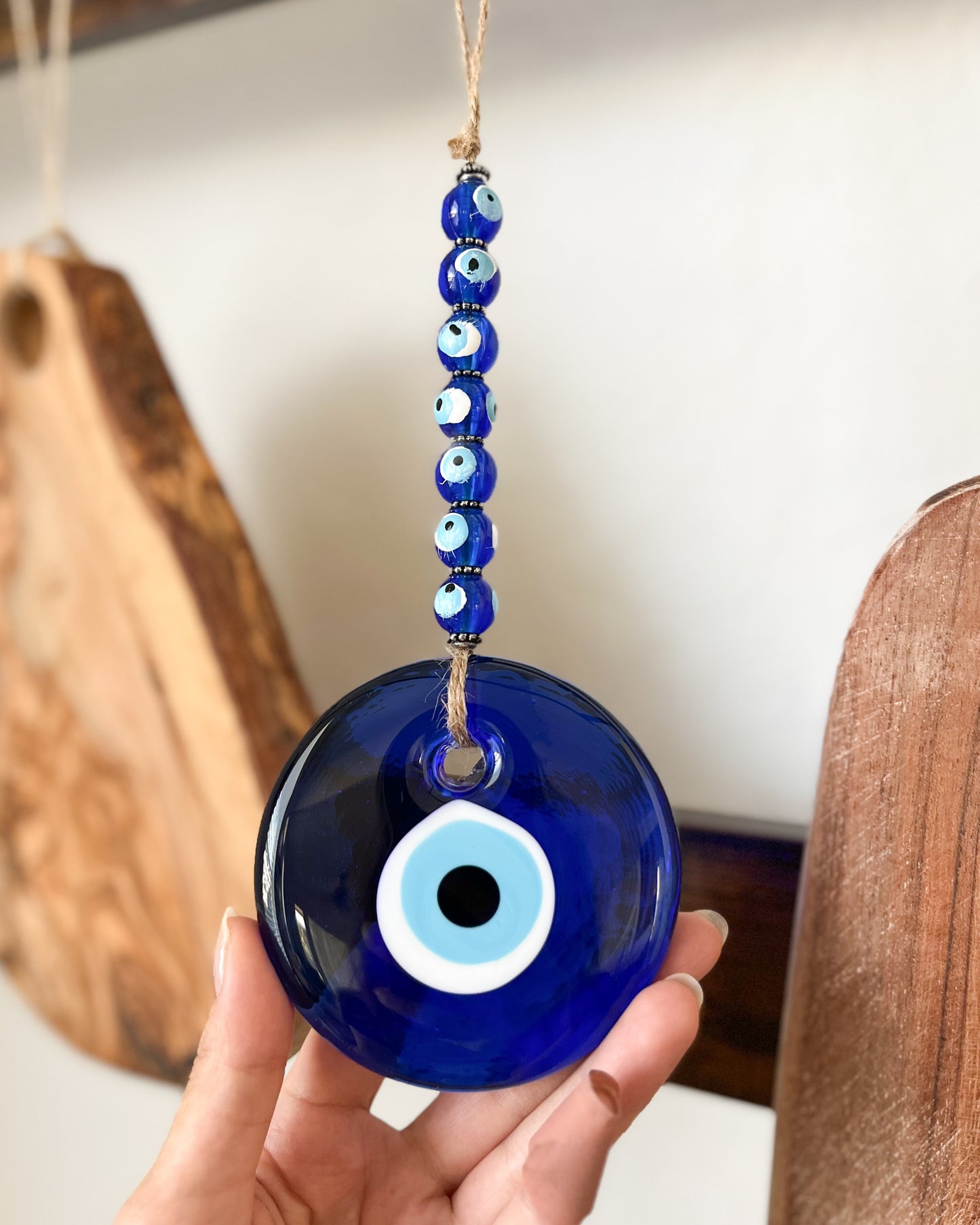 Evil Eye Wall Decor, Glass Evil Eye with Bead, Boho Wall Art