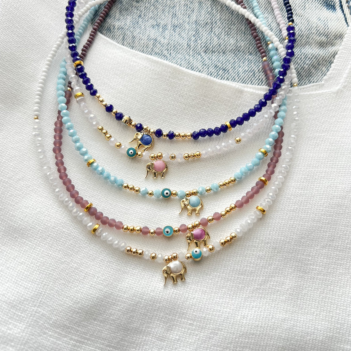 Evil Eye Beaded Choker,Boho Elephant Charm Necklace