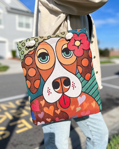 Woven Fabric Bag for Dog Lovers, Cute Bag for Women