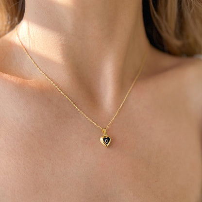 Heart Necklace, Gold Plated Silver Necklace with Evil Eye