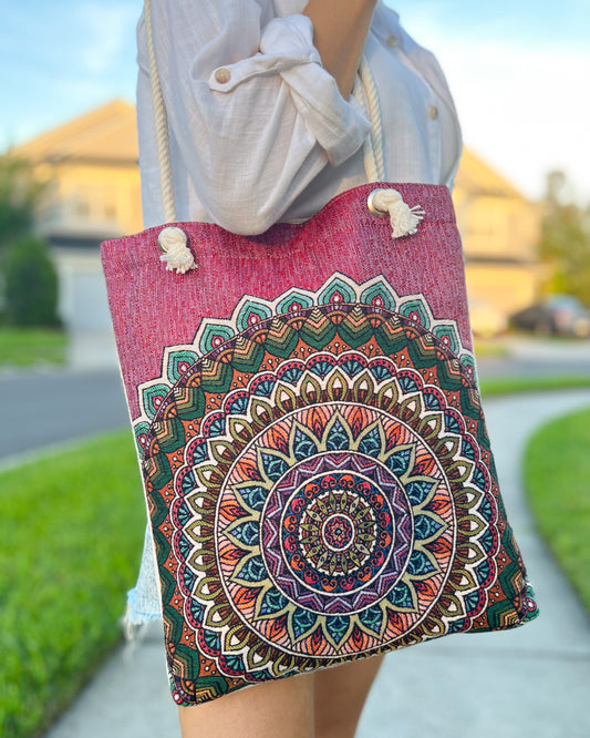 Mandala Design Tote Bag, Boho Fabric Shoulder Bag