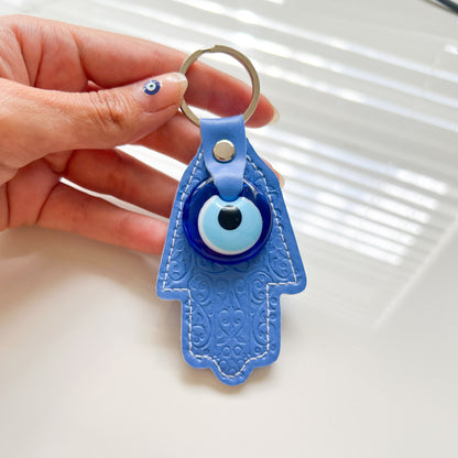 Blue Evil Eye Keychain. Hamsa Hand Keyring, Boho Keychain