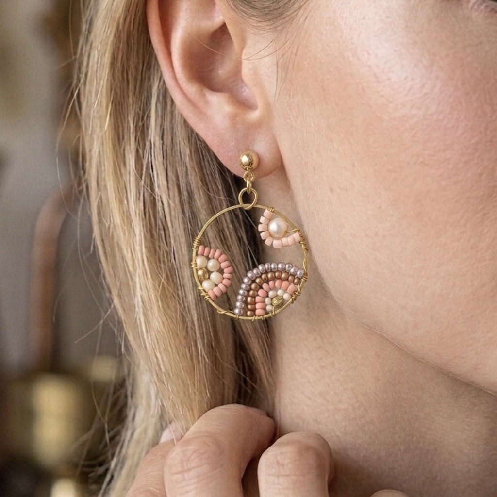 Pink Handmade Earrings, Beaded Jewelry, Cute Jewelry
