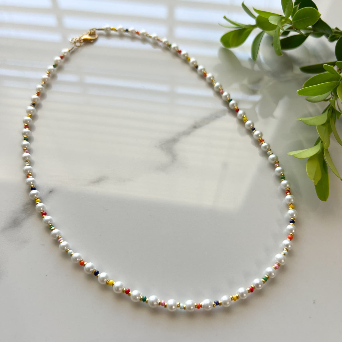 Glass Beaded Choker: Pearl Boho Necklace