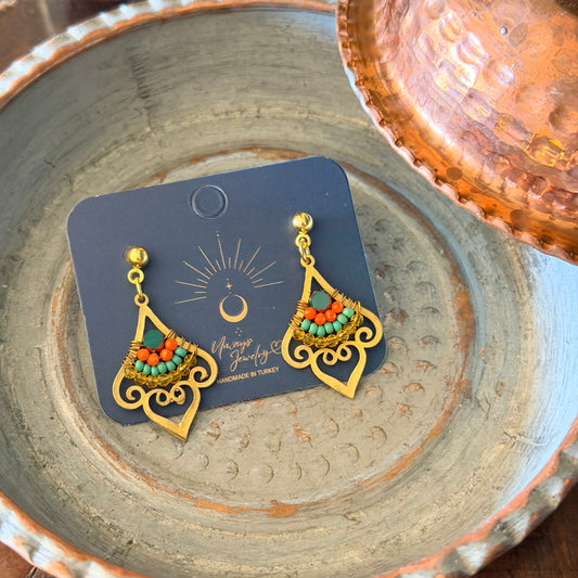 Wire-Woven Earrings, Handmade Beaded Earrings