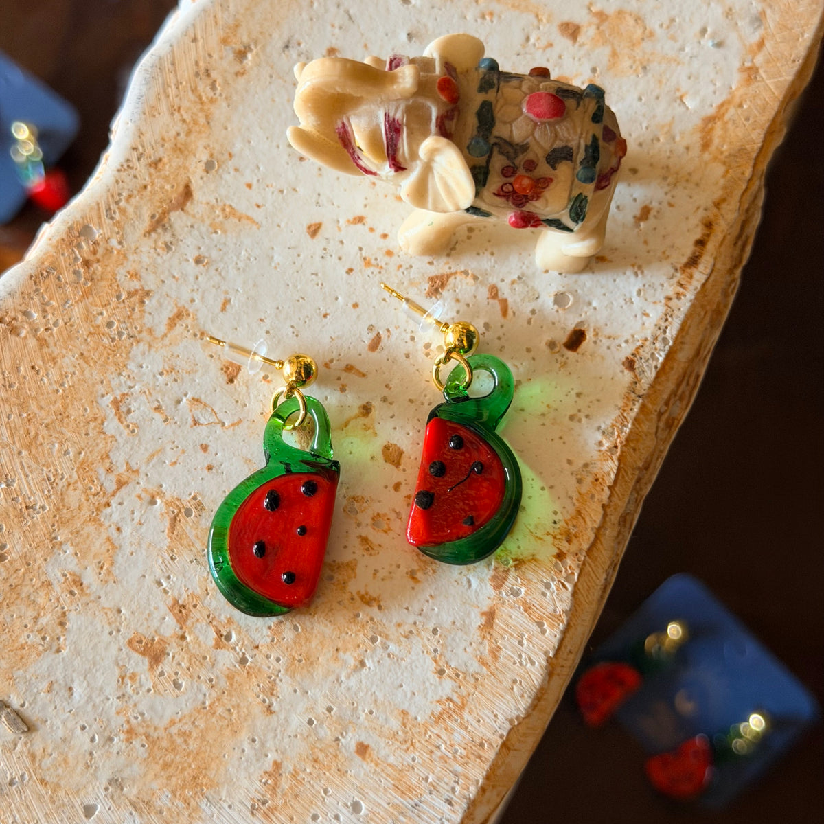 Watermelon Glass Earrings, Handmade Earrings, Cute Jewelry
