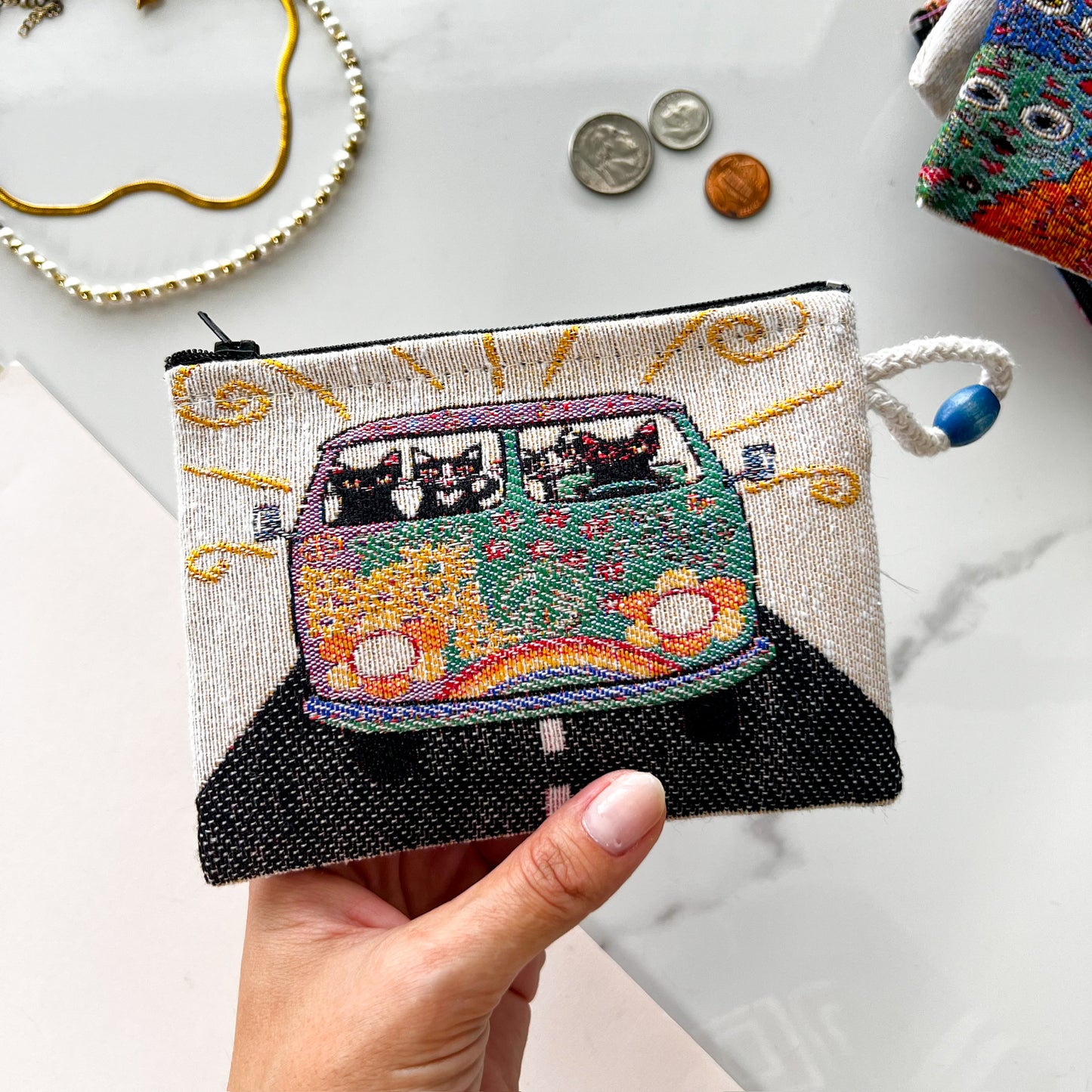 Boho Coin Purse, Cat Design Purse, Cute Pouch